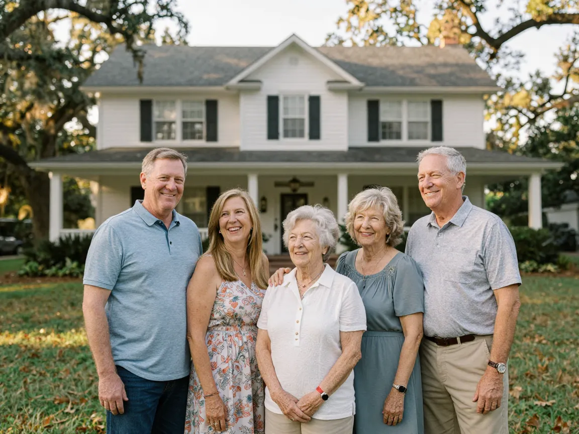 North Shore Louisiana family in front of their home